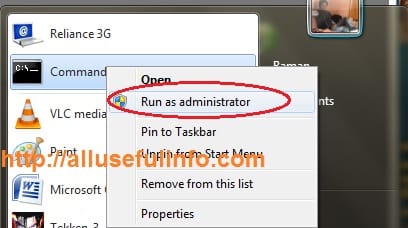 Command Prompt>>Run as Administrator