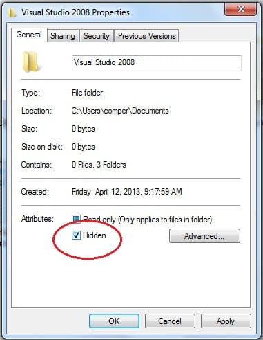 Check Hidden to Hide Folder