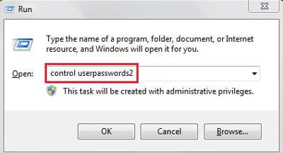 Type control userpasswords2 in Run Box
