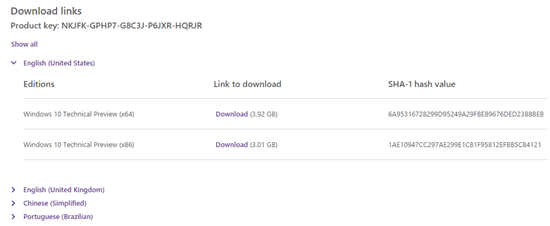 Download Windows 10 Technical Preview