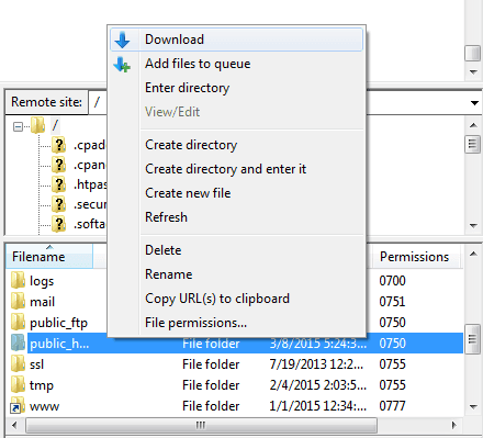 Download website files using FileZilla