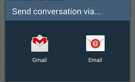 Choose email app to send WhatsApp Conversation