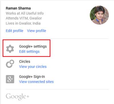 Edit Google Plus Settings