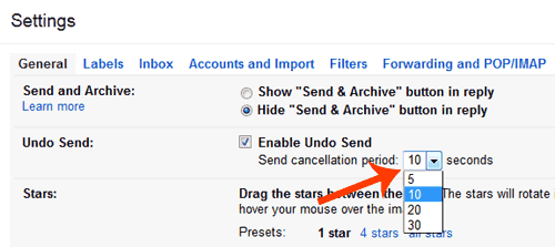 Set time range for Undo mail in Gmail