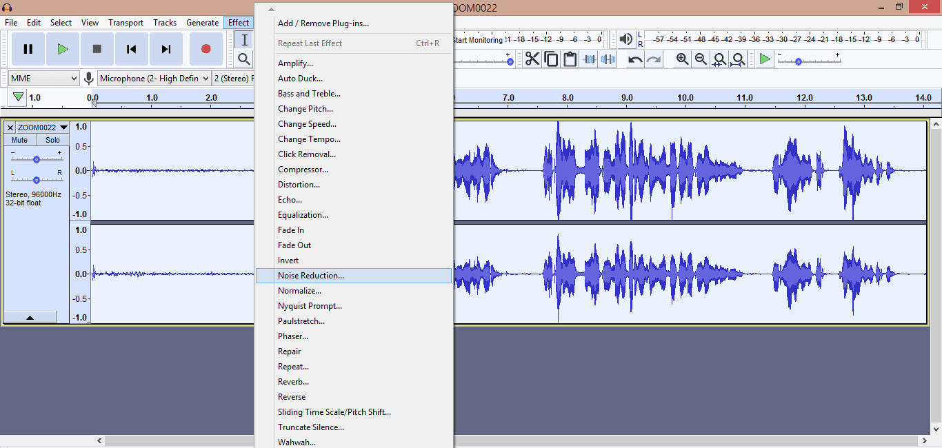 Audacity Noise Reduction Effect