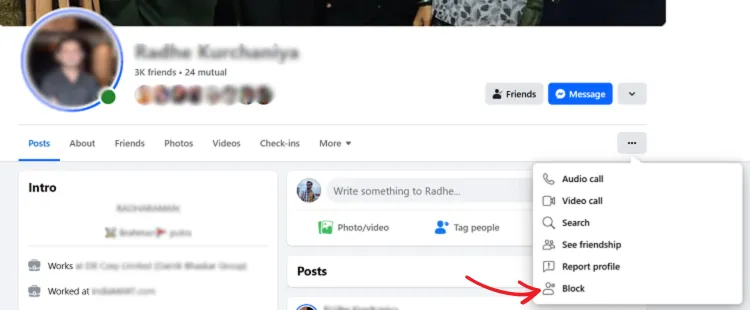 Block someone on Facebook from profile