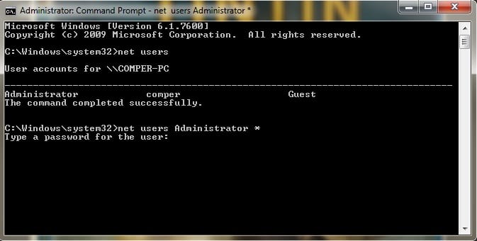 Command Prompt>>Type a new password