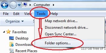 Tools > Folder Options