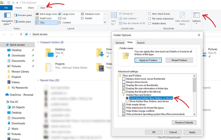 Hide files and folders in Windows