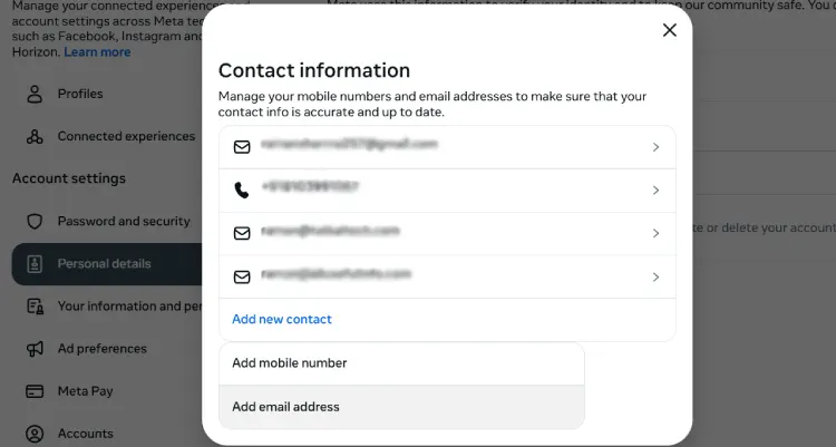 Add new email address to Facebook