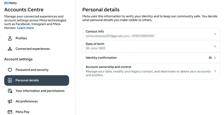 Facebook personal details