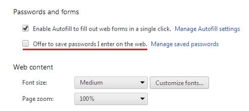 Don't save passwords in Chrome