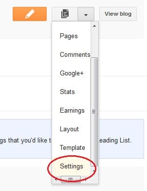 Open Settings in blogger dashboard