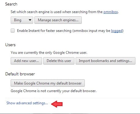 Show advanced settings in Chrome