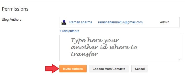 Type another id where to transfer blog