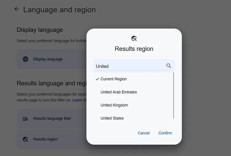 Change country in Google search