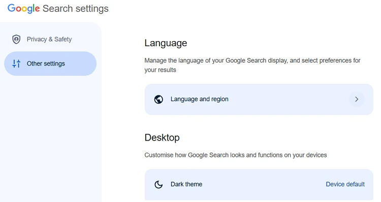 Google Search Region settings