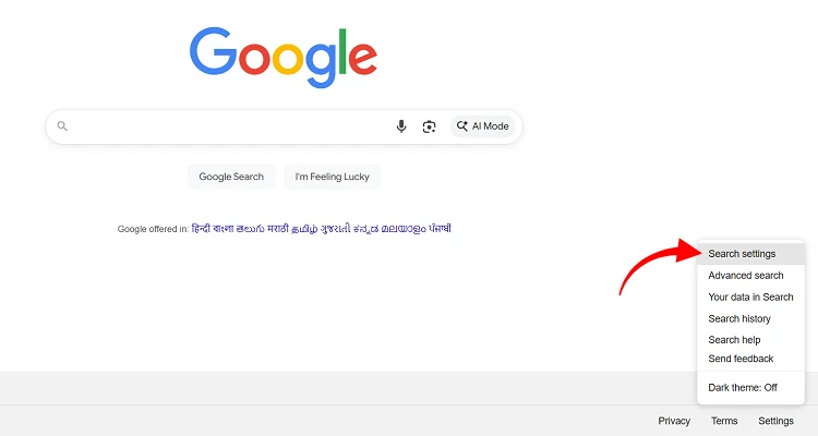 Google Search settings