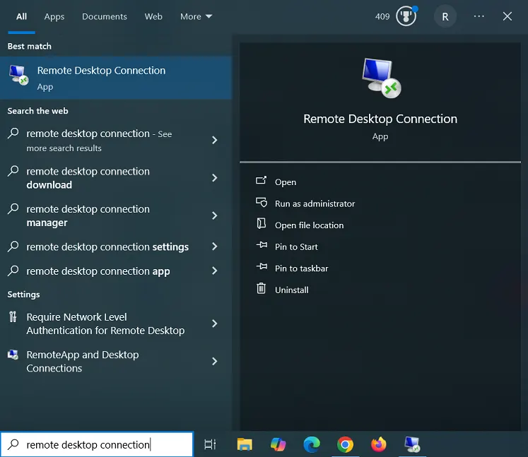 Remote Desktop Connection app Windows
