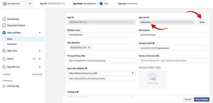 Facebook app secret key
