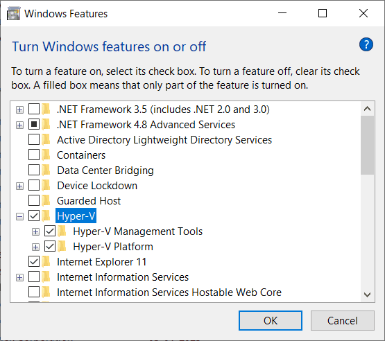 Hyper v settings Windows