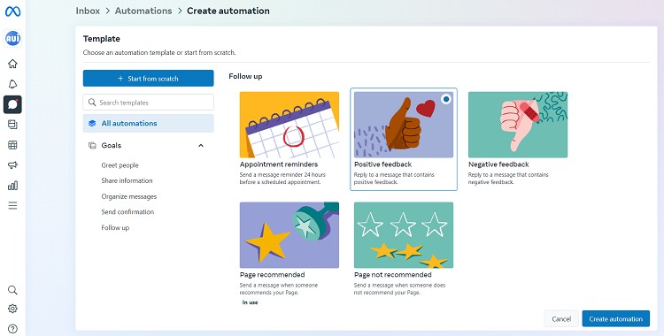 Create automation in Facebook page inbox