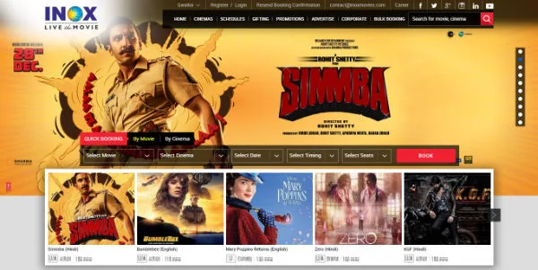 Top 5 Websites To Book Movie Tickets Online In India Inox Movies - Book tickets online