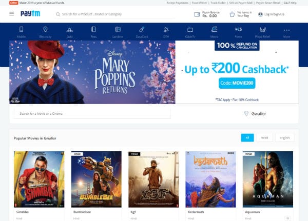 Paytm to Book Movie Tickets in India