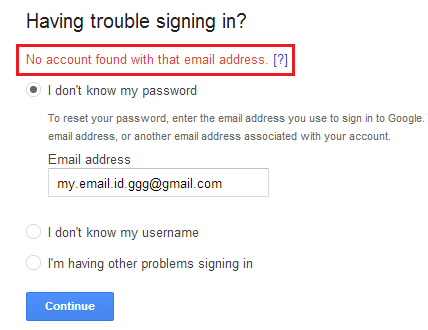 Email not exist on Gmail