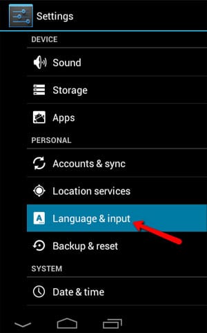 Settings - Language and Input