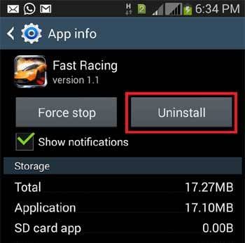 Uninstall App in your Android Device