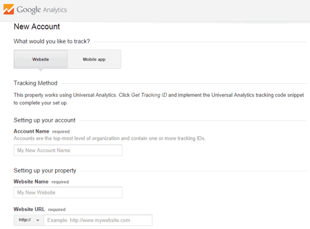 New Google Analytics account
