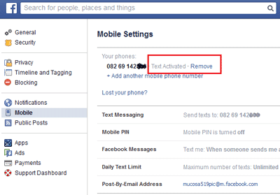 Remove number from Facebook