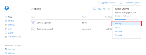Dropbox Settings