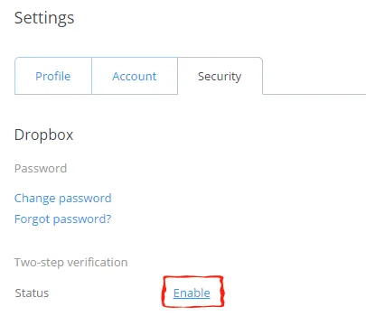 Enable 2 step verification
