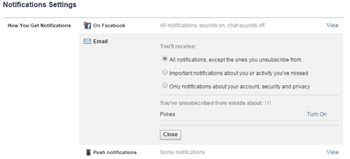 how to turn off email notifications on facebook