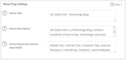 All Useful Info - Home Page Settings