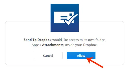 Allow access to Send to Dropbox