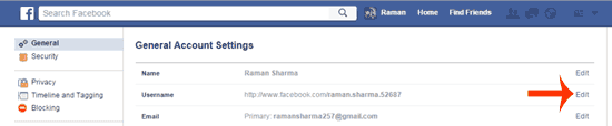 Edit Username Facebook