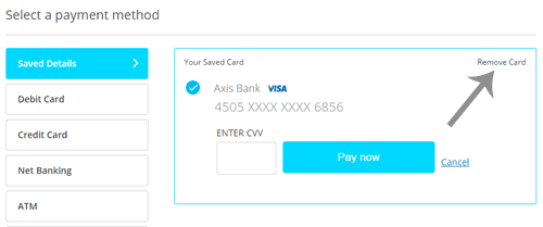 Remove Card from Paytm