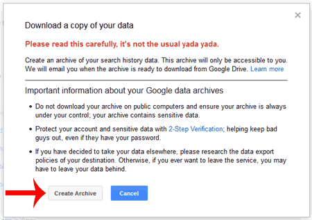 Create Google Search History Archive