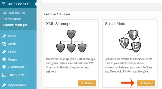 Activate Social Meta in WordPress