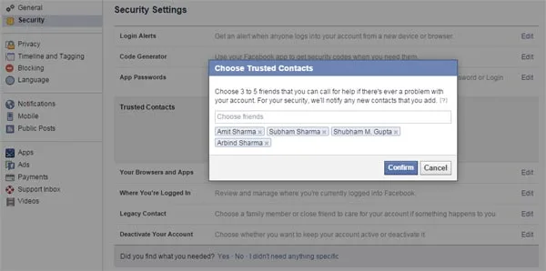 Facebook Trusted Contacts