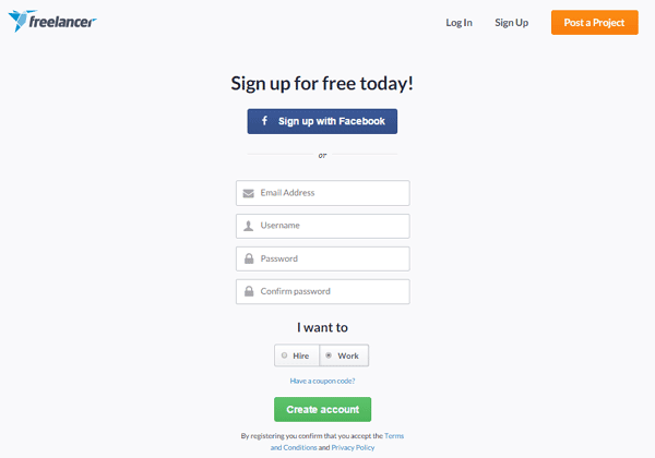 Sign up at Freelancer