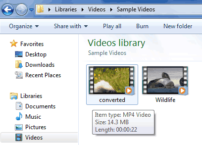 VLC converted video format