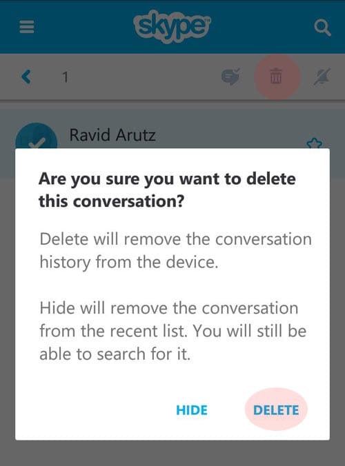 how to delete skype history one contact