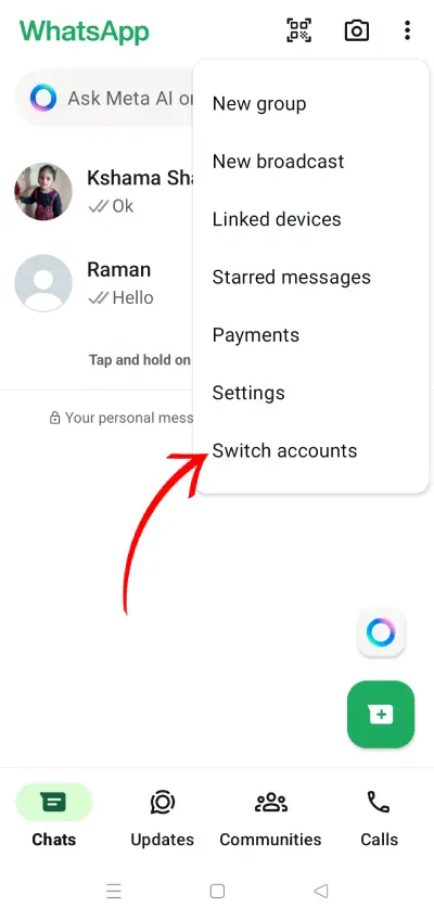 Switch WhatsApp accounts