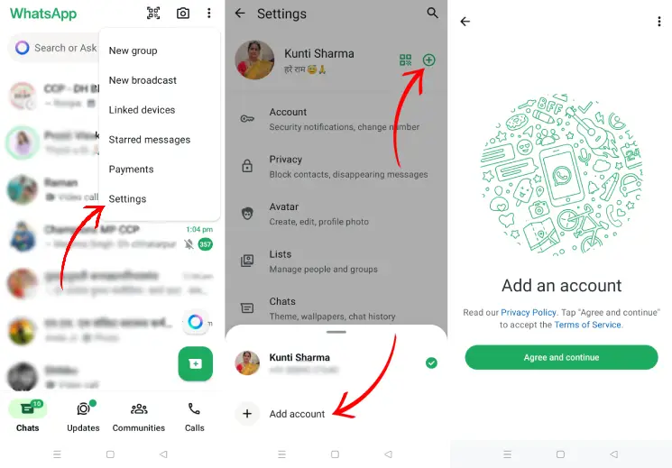 WhatsApp add new account