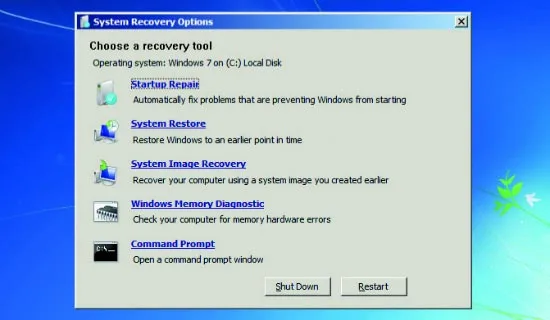 System Recovery Options in Windows