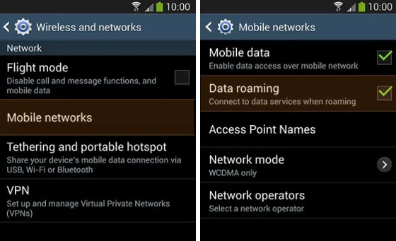Turn on Data Roaming